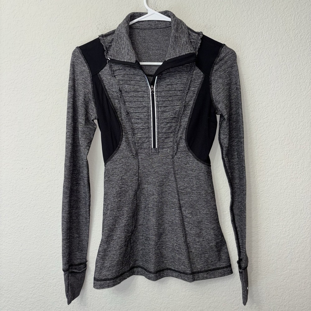 Lululemon 1/2 Zip Run Your Heart Out Pullover Size 2 Black & Gray Athletic